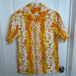 Vintage Hawaiian shirt Kalena fashions of Hawaii medium men’s Bright Orange